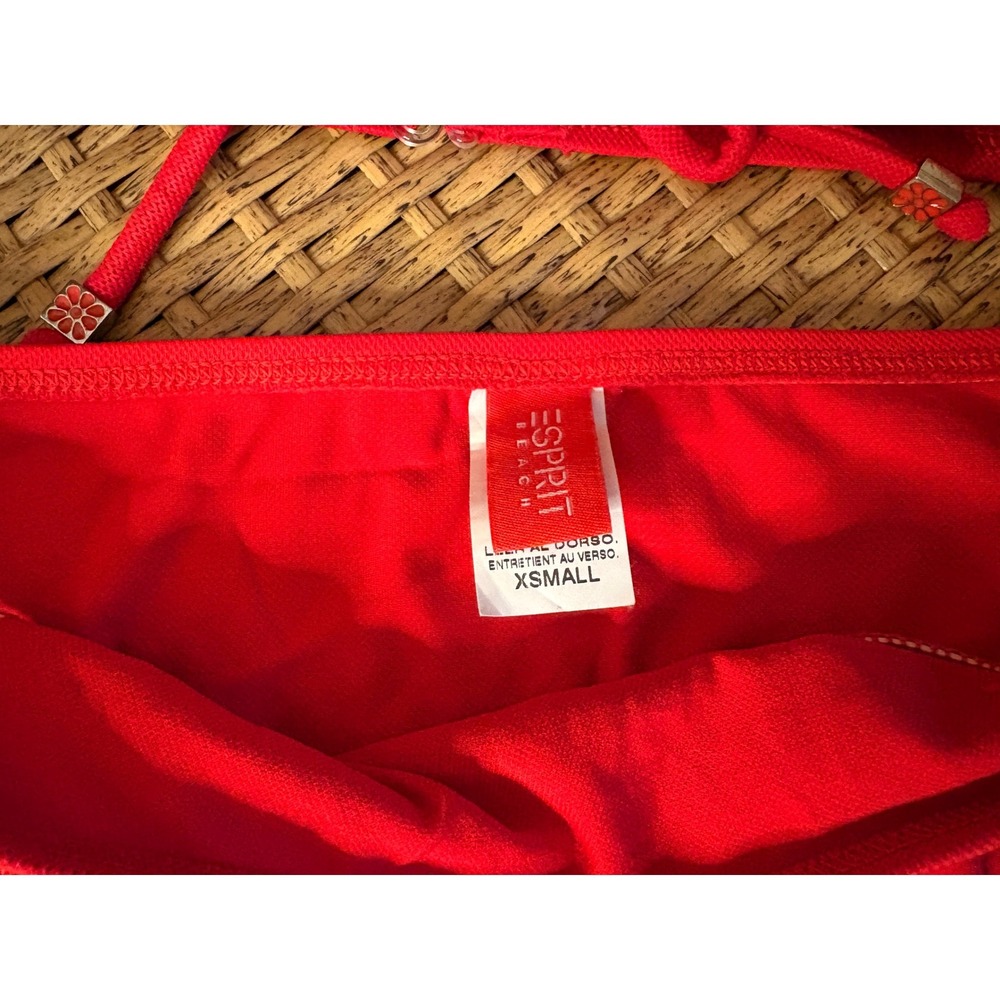 Esprit Vintage Beach Red Textured Halter Bikini Set Side Tie Bottoms XS Women's - Picture 4 of 7